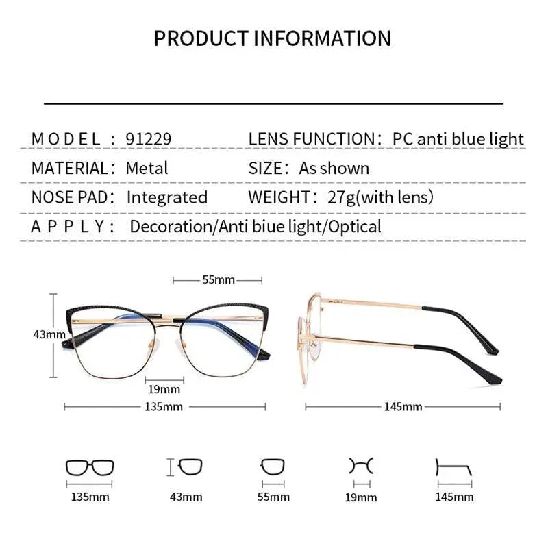 Women's Cat Eye Full Rim Alloy Prescription Glasses 91229 — view 11 | Rx Spectacle