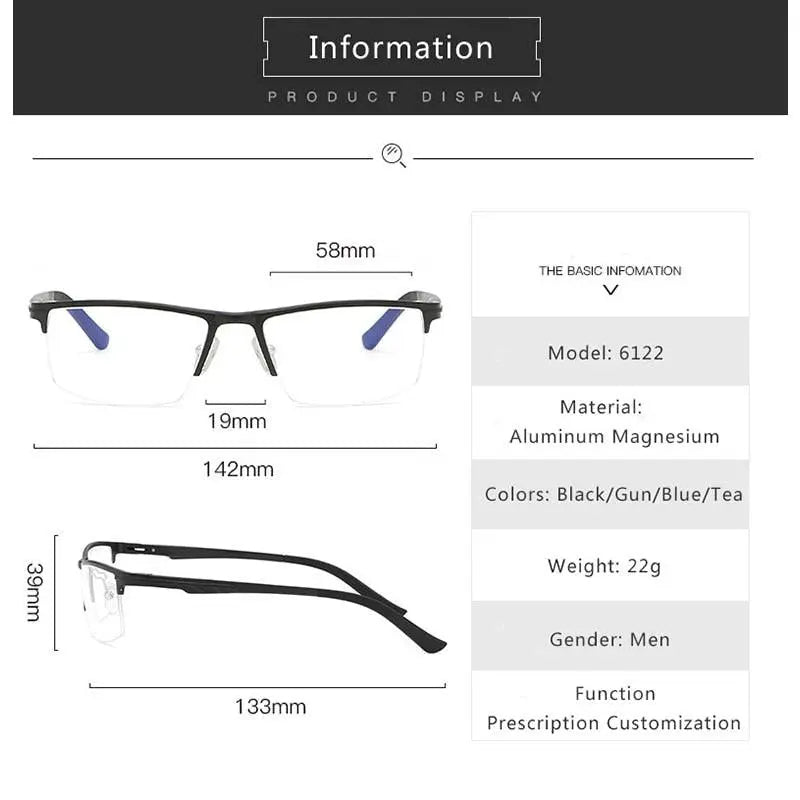 Men's Rectangular Semi-Rimless TR90 Prescription Glasses Kl6122 — view 7 | Rx Spectacle