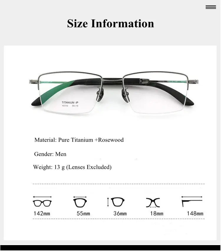 Unisex Square Semi-Rimless Titanium Prescription Glasses 312332 — view 2 | Rx Spectacle