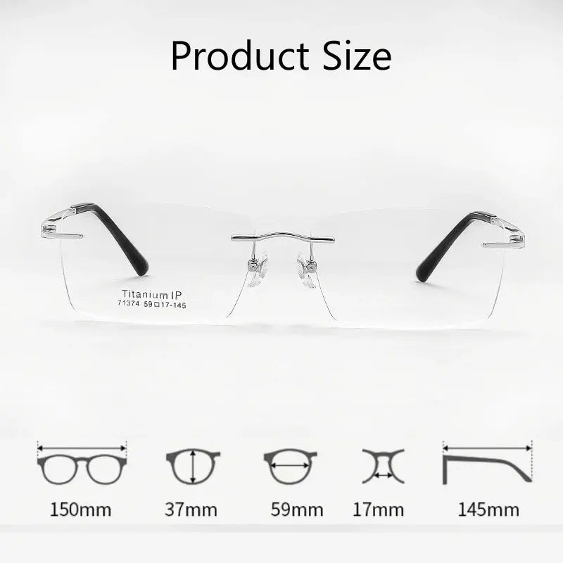 Men's Square Rimless Titanium Oversized Prescription Glasses 71374 — view 2 | Rx Spectacle