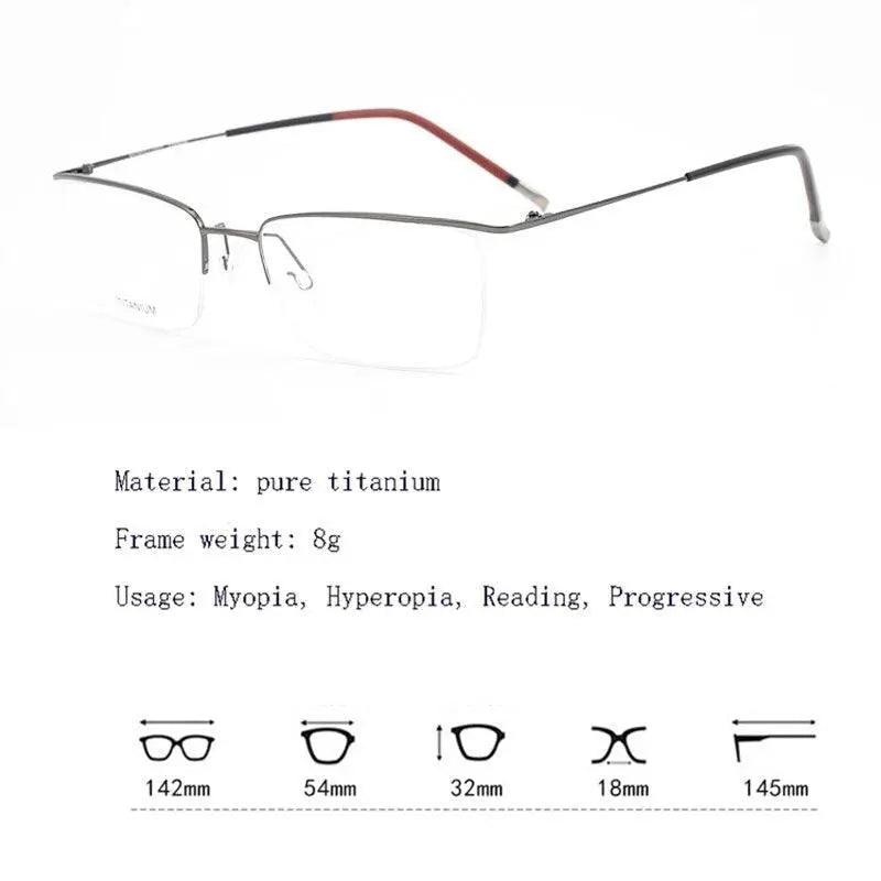 Men's Square Semi-Rimless Titanium Prescription Glasses 5502 — view 6 | Rx Spectacle