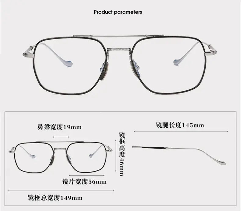 Men's Square Full Rim Titanium Double Bridge Prescription Glasses 43123 — view 2 | Rx Spectacle