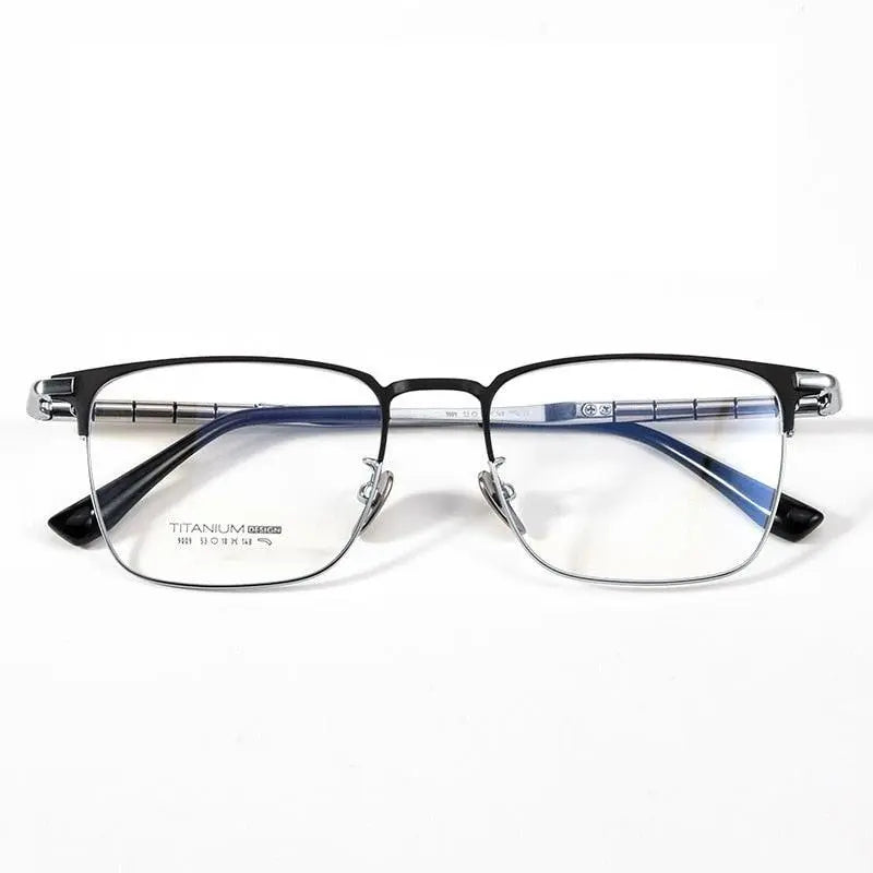 Men's Square Full Rim Titanium Prescription Glasses 9009T — view 9 | Rx Spectacle