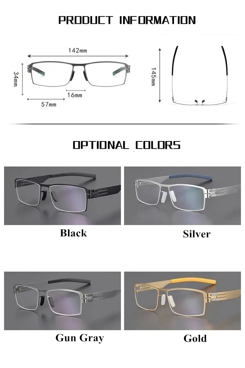 Unisex Rectangular Full Rim Stainless Steel Prescription Glasses 5085 — view 8 | Rx Spectacle