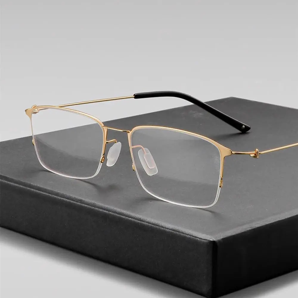 Unisex Square Semi-Rimless Titanium Screwless Prescription Glasses 68203 — view 1 | Rx Spectacle