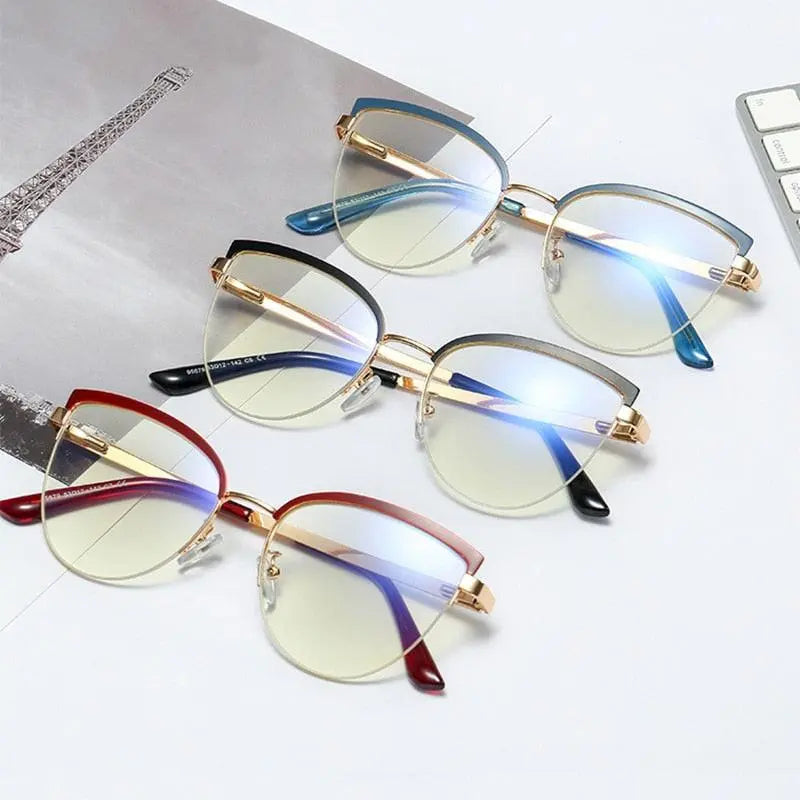 Women's Cat Eye Full Rim Alloy Prescription Glasses 95679 — view 3 | Rx Spectacle