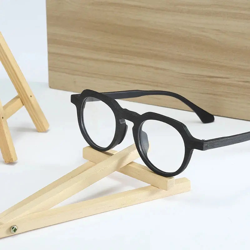 Unisex Round Full Rim Wood Flat Top Prescription Glasses 2310 — view 2 | Rx Spectacle