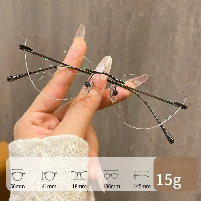 Women's Cat Eye Rimless Titanium Prescription Glasses 30944 — view 4 | Rx Spectacle