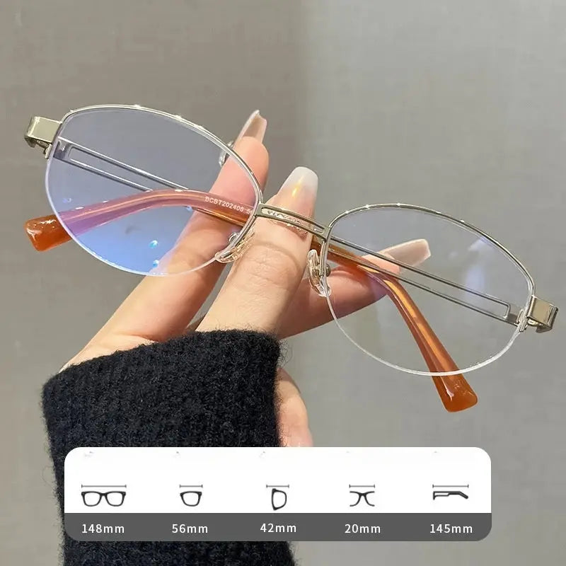 Women's Oval Semi-Rimless Titanium Oversized Prescription Glasses 22406 — view 2 | Rx Spectacle