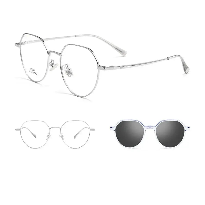 Women's Round Full Rim Alloy Flat Top Clip-On Prescription Glasses 8603 — view 5 | Rx Spectacle