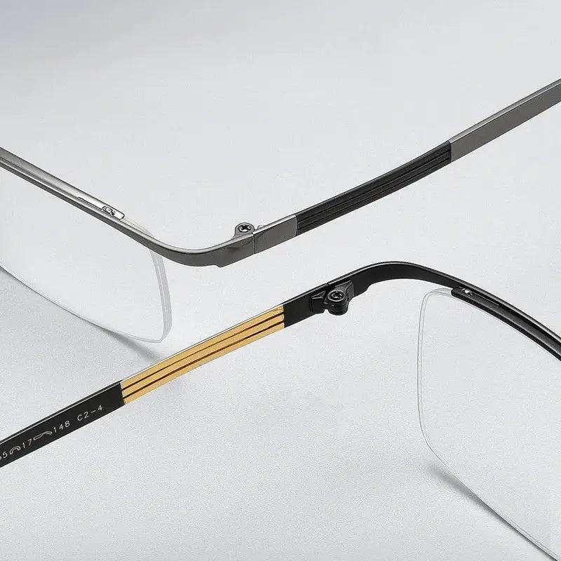 Unisex Square Semi-Rimless Titanium Prescription Glasses 80015 — view 4 | Rx Spectacle