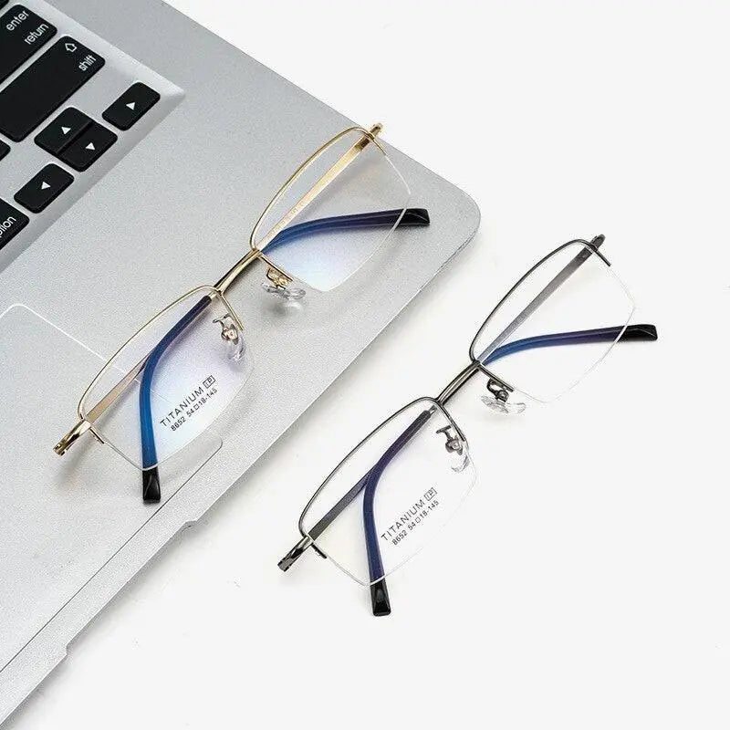 Men's Square Semi-Rimless Titanium Prescription Glasses 8652f — view 8 | Rx Spectacle