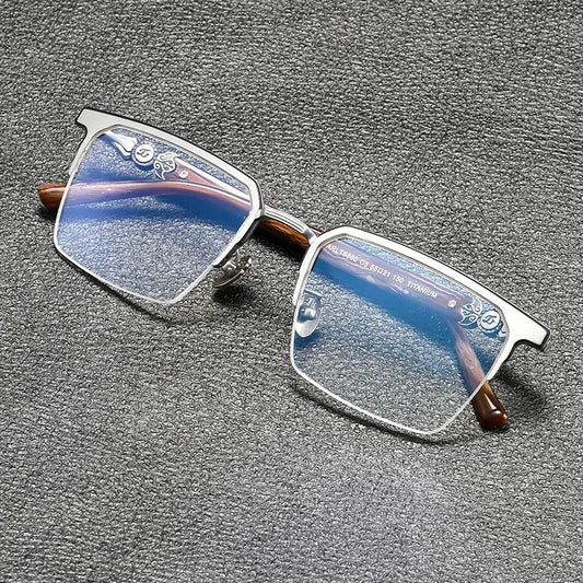 Unisex Browline Semi-Rimless Titanium Prescription Glasses 886860 — view 1 | Rx Spectacle