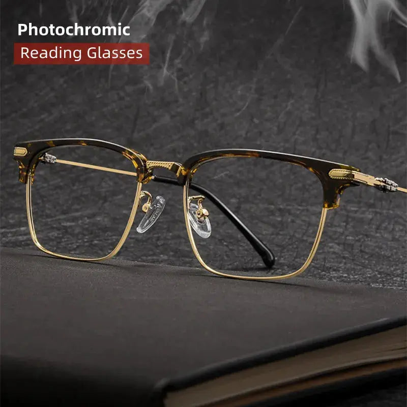 Unisex Square Full Rim Titanium Reading Glasses 8366 — view 3 | Rx Spectacle