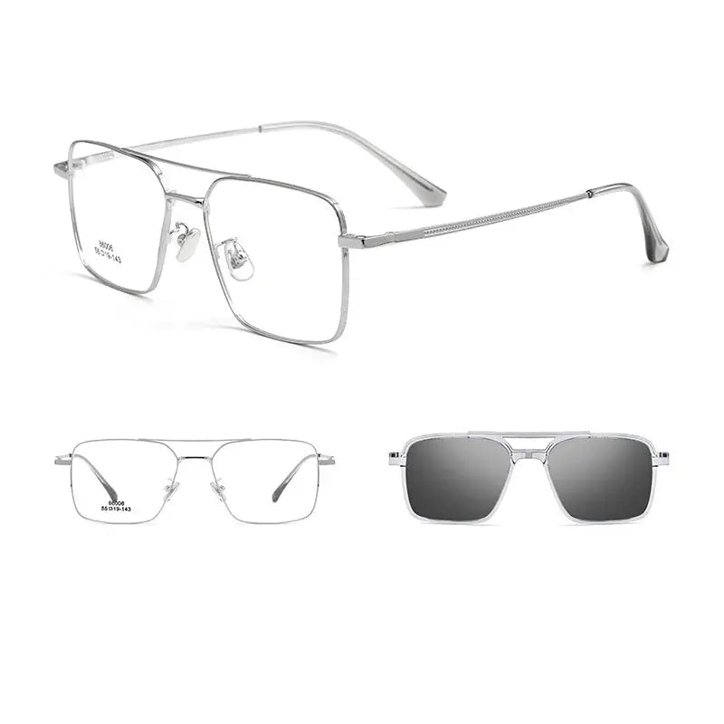 Men's Square Full Rim Alloy Double Bridge Clip-On Prescription Glasses 8606 — view 4 | Rx Spectacle