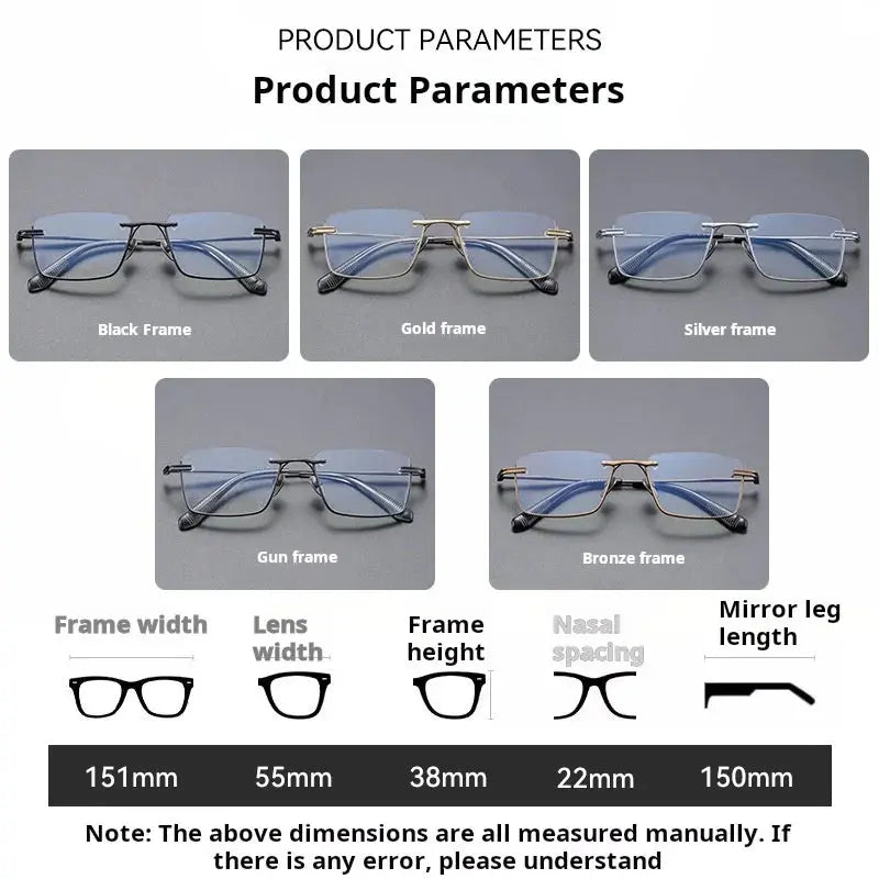 Unisex Polygon Semi-Rimless Titanium Oversized Prescription Glasses 72416 — view 2 | Rx Spectacle