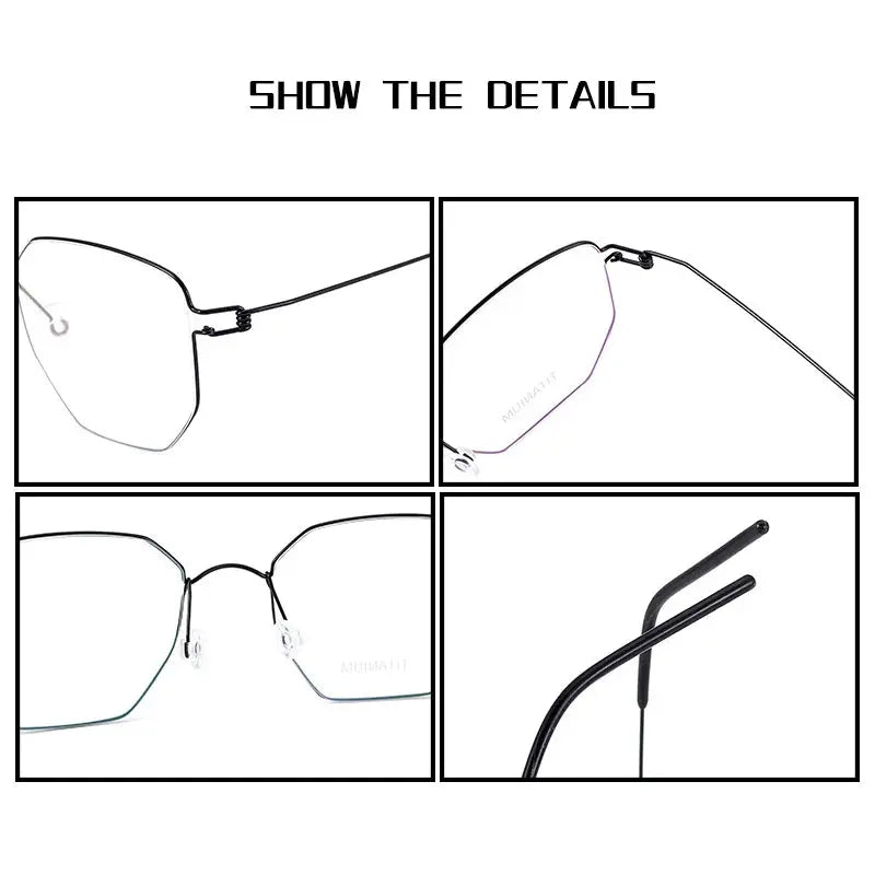 Unisex Irregular Full Rim Titanium Screwless Prescription Glasses 14020 — view 6 | Rx Spectacle