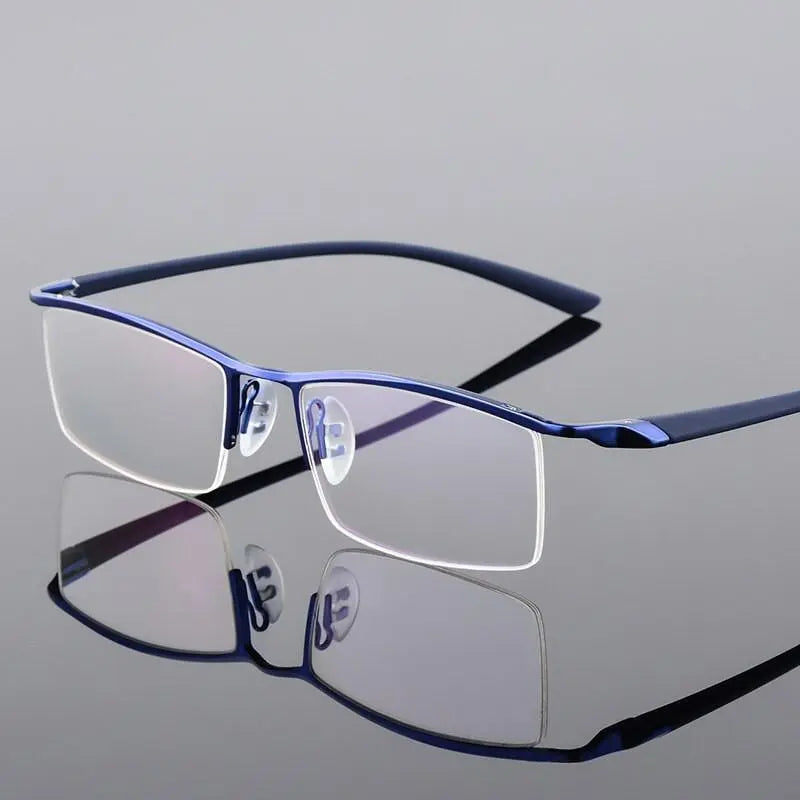 Men's Square Semi-Rimless Titanium Prescription Glasses P8190 — view 3 | Rx Spectacle
