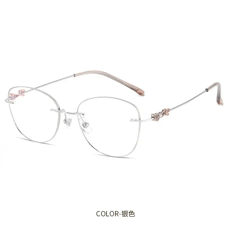 Women's Cat Eye Rimless Titanium Prescription Glasses 60864 — view 3 | Rx Spectacle