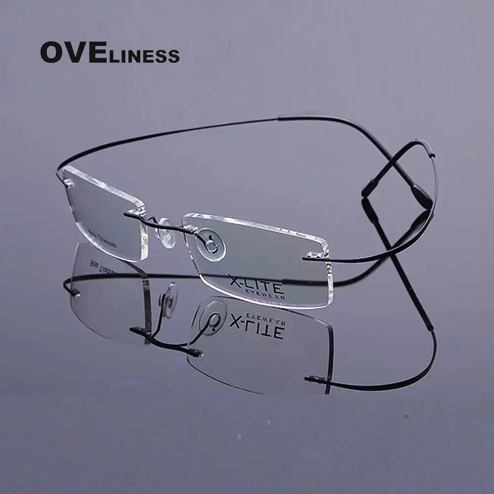 Unisex Rectangular Rimless Titanium Prescription Glasses 15002 — view 10 | Rx Spectacle