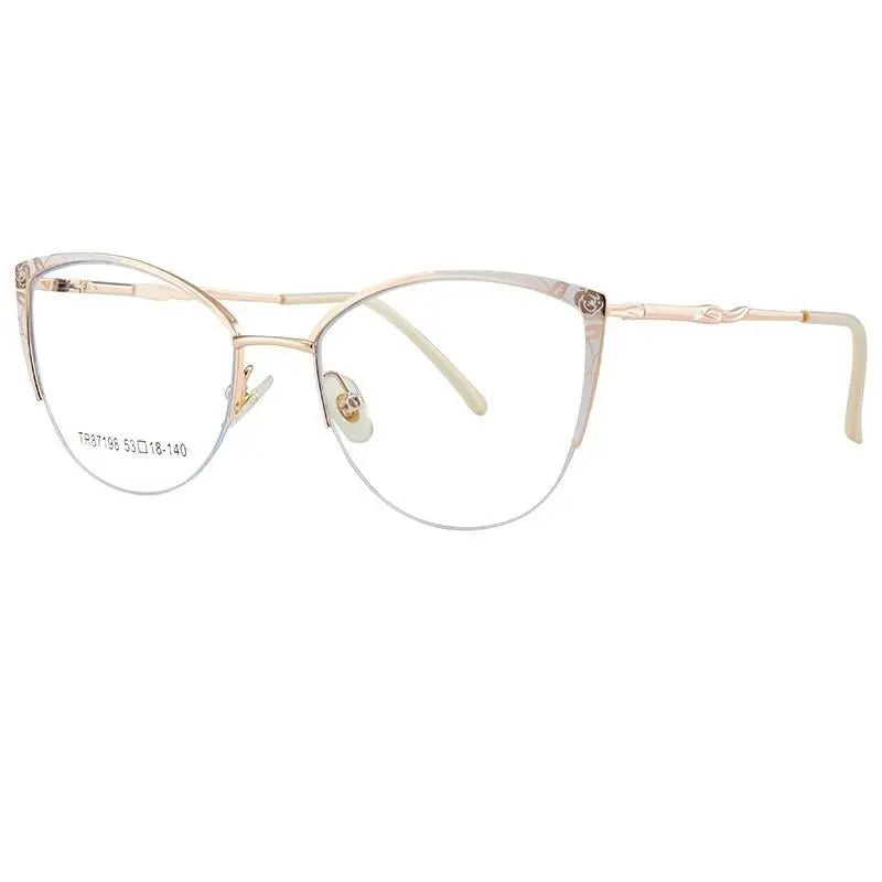 Women's Cat Eye Semi-Rimless Acetate Prescription Glasses 87198 — view 6 | Rx Spectacle