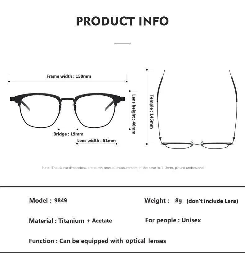 Unisex Square Full Rim Titanium Prescription Glasses 9849 — view 13 | Rx Spectacle