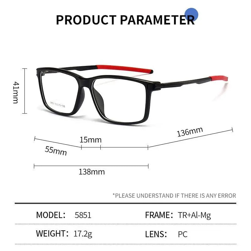 Men's Square Full Rim TR90 Sports Glasses 5851 — view 10 | Rx Spectacle