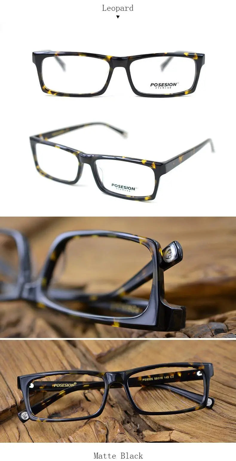 Men's Rectangular Full Rim Acetate Prescription Glasses Ps8005 — view 11 | Rx Spectacle