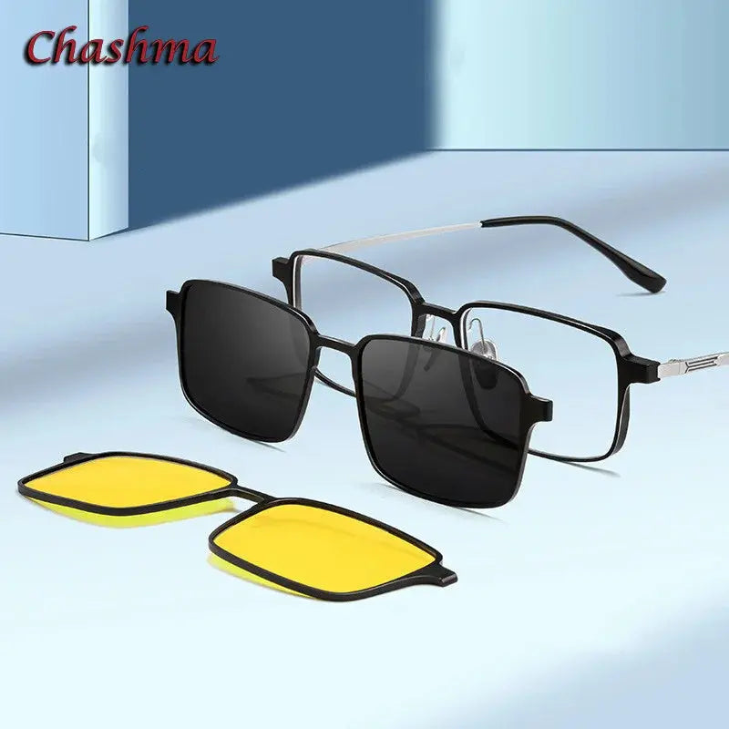 Men's Square Full Rim Titanium Clip-On Prescription Glasses 39909 — view 1 | Rx Spectacle