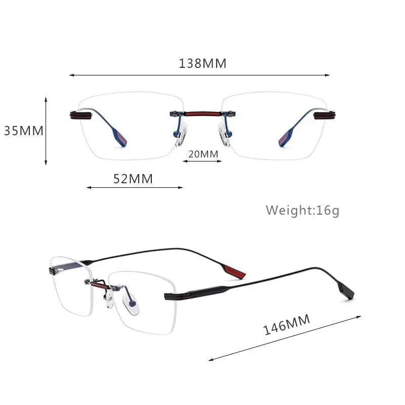 Unisex Polygon Rimless Titanium Prescription Glasses 10093 — view 7 | Rx Spectacle