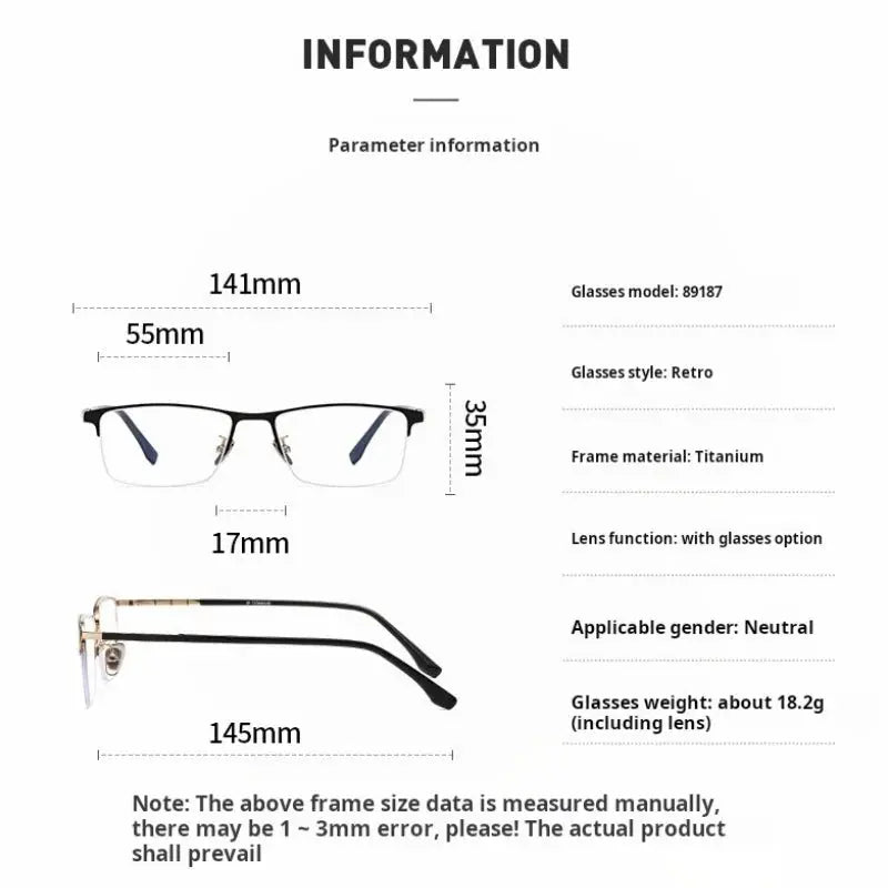 Men's Square Semi-Rimless Titanium Prescription Glasses 89187 — view 2 | Rx Spectacle