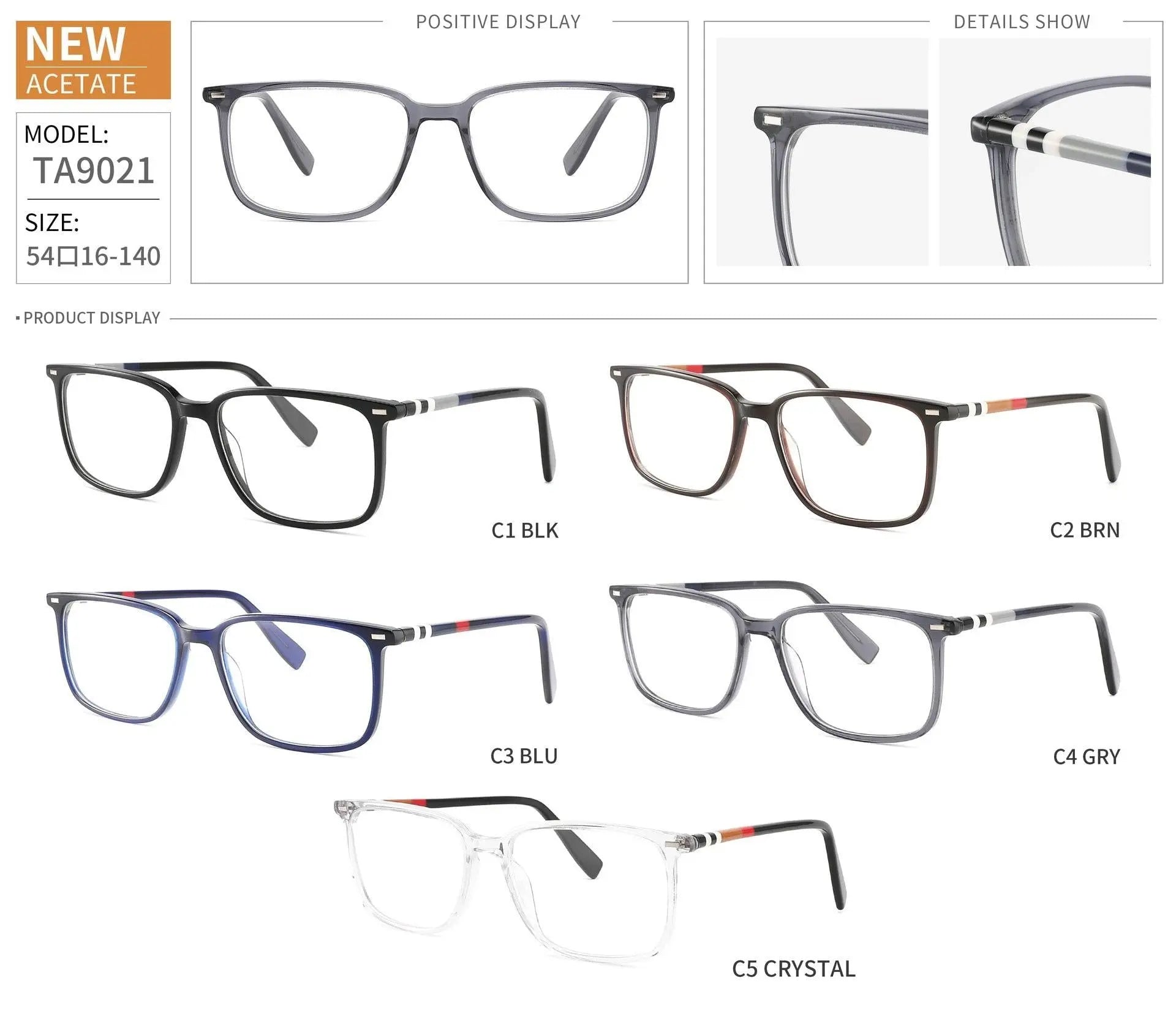 Unisex Square Full Rim Acetate Prescription Glasses 9021 — view 7 | Rx Spectacle