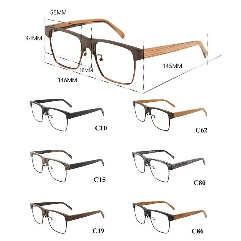 Men's Square Full Rim Wood Prescription Glasses 6252 — view 10 | Rx Spectacle