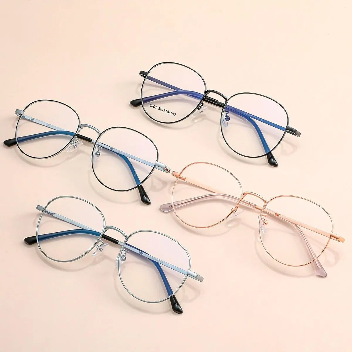Unisex Round Full Rim Alloy Prescription Glasses 8901 — view 8 | Rx Spectacle