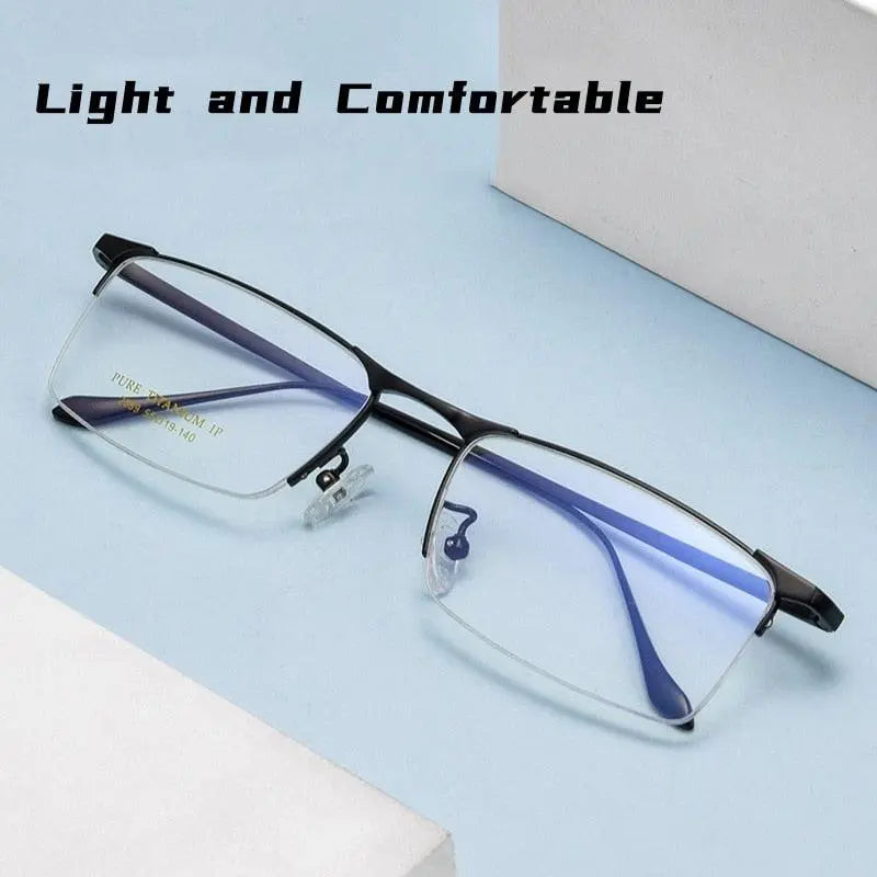 Men's Square Semi-Rimless Titanium Prescription Glasses 2089p — view 8 | Rx Spectacle