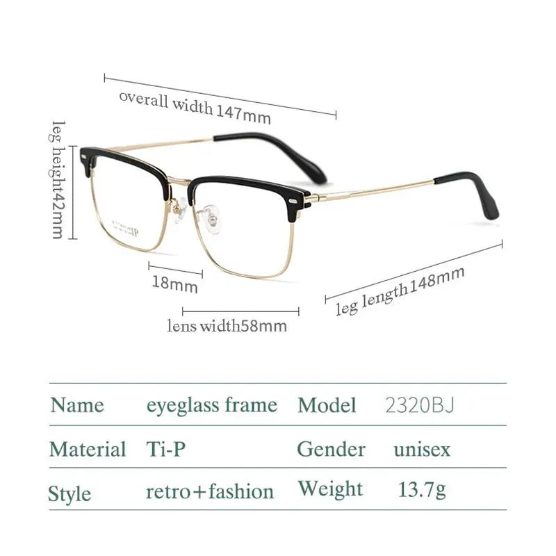 Men's Square Full Rim Titanium Prescription Glasses 232044 — view 2 | Rx Spectacle