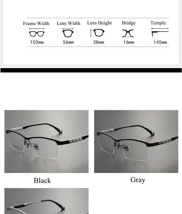Men's Square Semi-Rimless Titanium Oversized Prescription Glasses 327035 — view 2 | Rx Spectacle