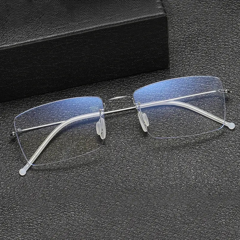 Unisex Square Rimless Titanium Prescription Glasses T5935 — view 2 | Rx Spectacle