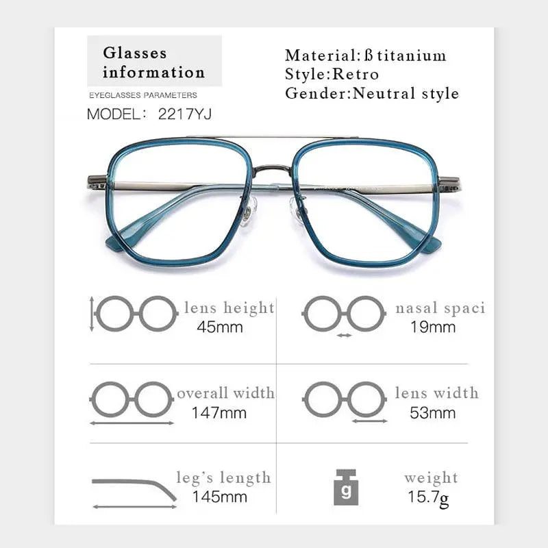 Men's Square Full Rim Titanium Prescription Glasses 2217yj — view 6 | Rx Spectacle