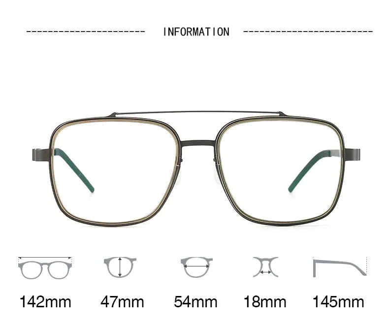 Unisex Square Full Rim Titanium Double Bridge Prescription Glasses 19744 — view 2 | Rx Spectacle