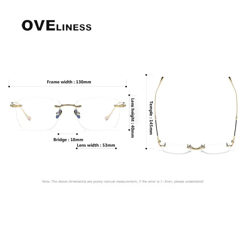 Unisex Square Rimless Titanium Prescription Glasses 80956 — view 6 | Rx Spectacle