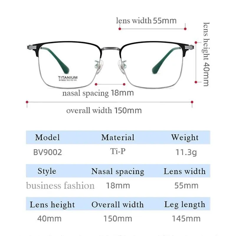 Men's Square Semi-Rimless Titanium Prescription Glasses Bv9002 — view 9 | Rx Spectacle