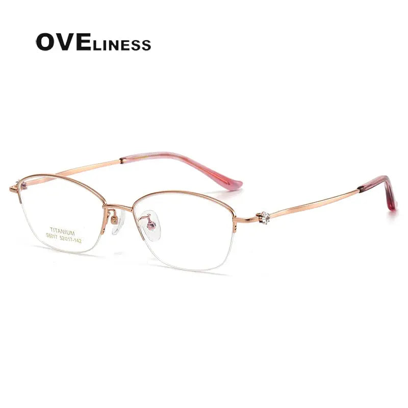 Women's Oval Semi-Rimless Titanium Prescription Glasses 6017 — view 8 | Rx Spectacle