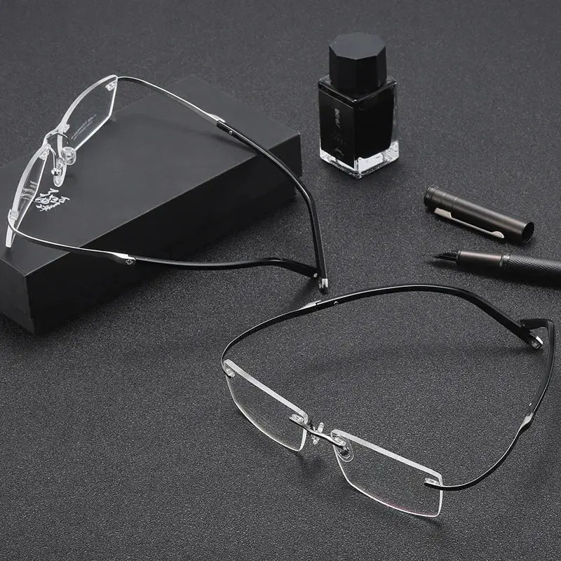Unisex Rectangular Rimless Titanium Screwless Prescription Glasses 2952 — view 2 | Rx Spectacle