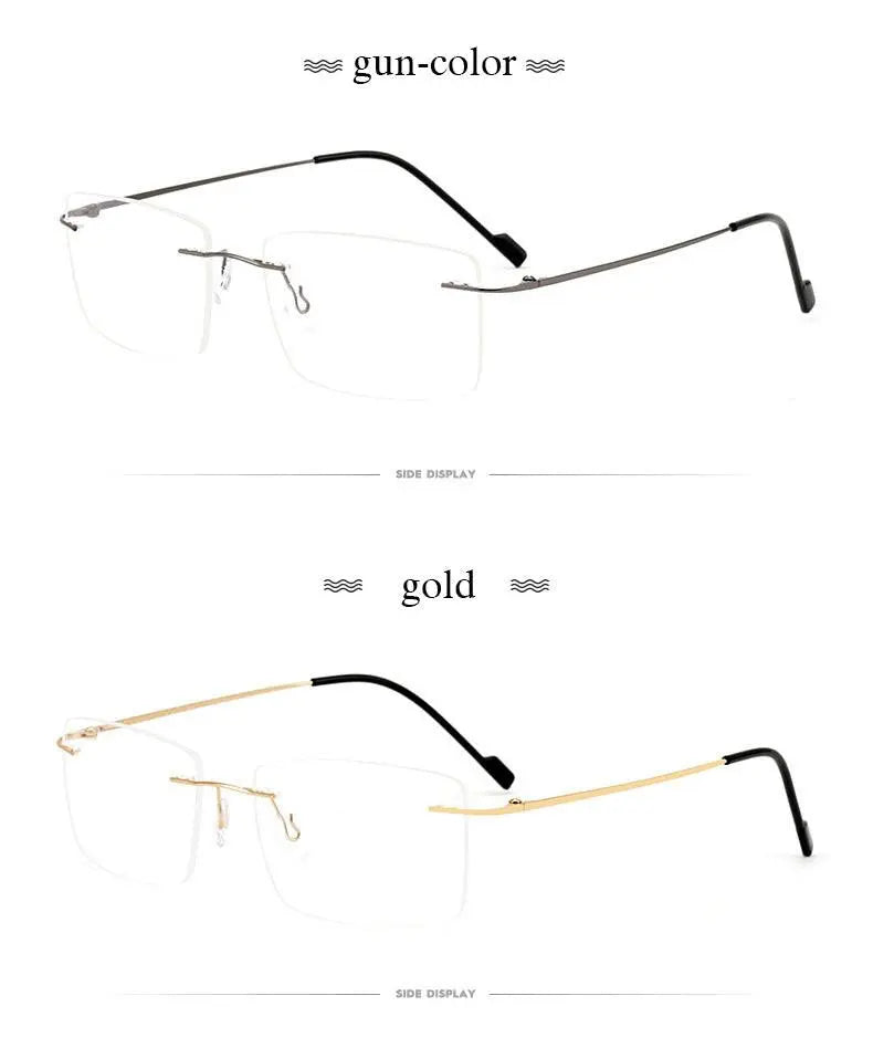 Unisex Rectangular Rimless Alloy Prescription Glasses 6043 — view 11 | Rx Spectacle