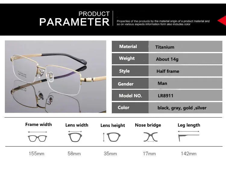 Men's Rectangular Semi-Rimless Titanium Prescription Glasses 891100 — view 2 | Rx Spectacle