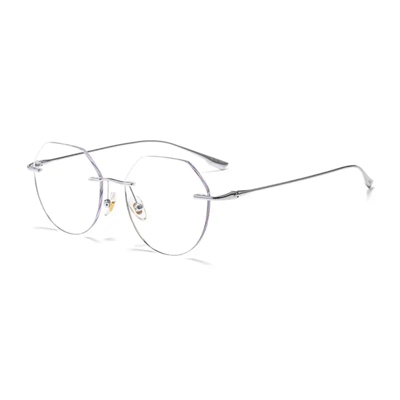 Women's Oval Rimless Titanium Flat Top Prescription Glasses 113636 — view 14 | Rx Spectacle