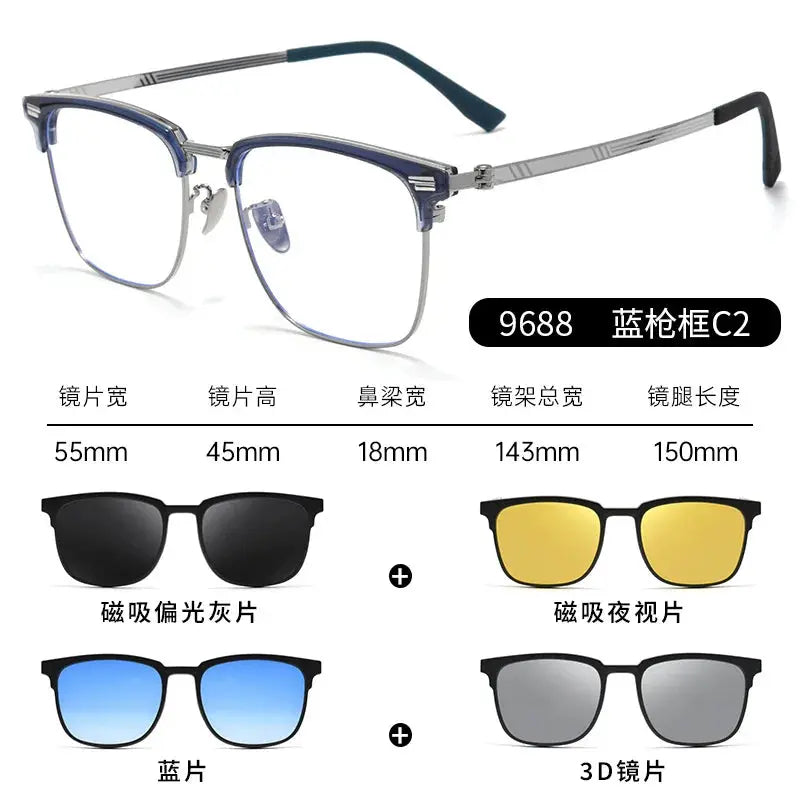 Unisex Square Full Rim Titanium Clip-On Prescription Glasses 96889 — view 3 | Rx Spectacle