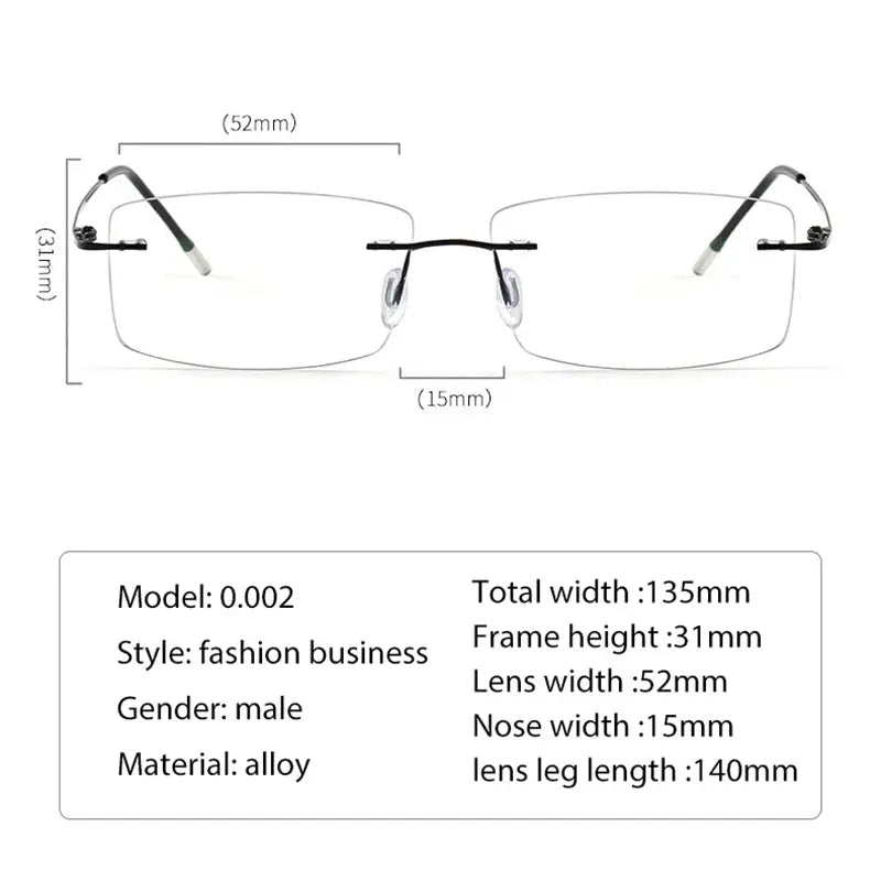 Women's Rectangular Rimless Alloy Prescription Glasses 002000 — view 2 | Rx Spectacle