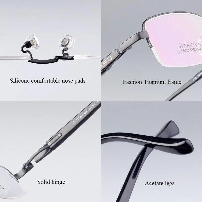 Men's Square Semi-Rimless Titanium Prescription Glasses Lr9910 — view 7 | Rx Spectacle